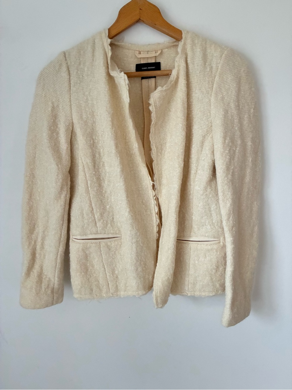Isabel Marant Jacket Women’s 36 Bouclé Wool Mohair Collarless Raw Edge Ivory